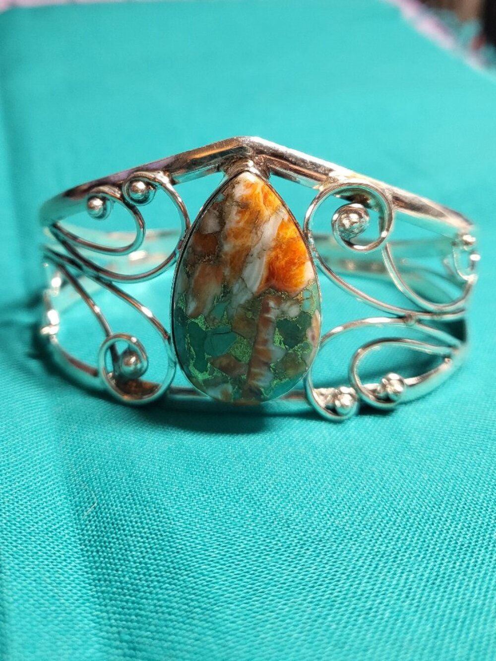 Sterling Silver Oyster Copper Turquoise Cuff Bangle